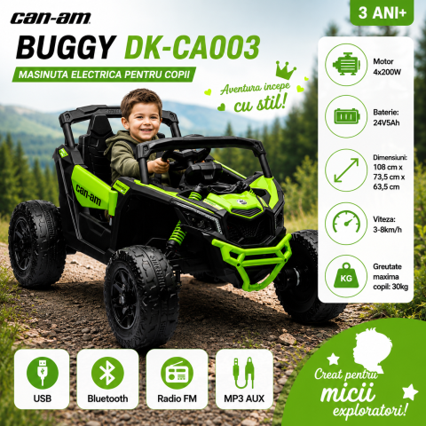 Masinuta Electrica Buggy Can-am, 24V 4x200W, Bebelul, EVA, verde, 3 ani [1]