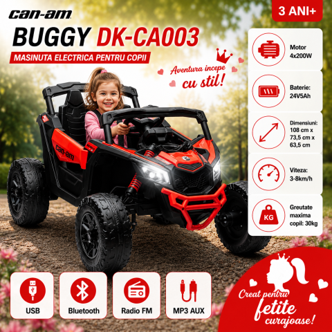 Masinuta Electrica Buggy Can-am, 24V 4x200W, Bebelul, EVA, rosu, fetite 3 ani+ [1]