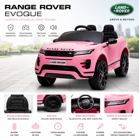Range Rover Evoque - Masinuta electrica Licentiata roz 4x4 EVA 12V cu telecomanda parentala [5]