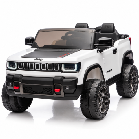 Masinute electrice - Masinuta electrica Jeep Recon cu licenta, 2 locuri, 12V 10Ah, 2 motoare, roti EVA, telecomanda, LED si USB, 3 ani+, alba