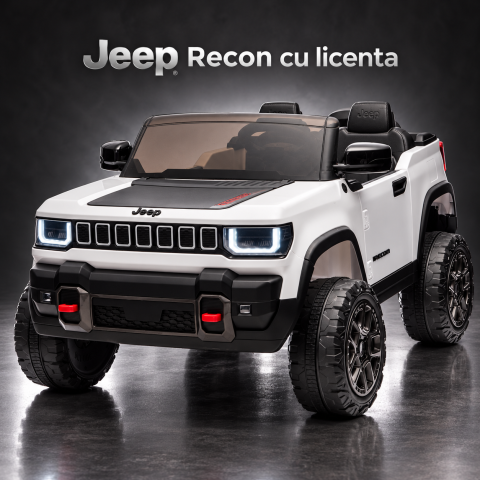Masinuta electrica Jeep Recon cu licenta, 2 locuri, 12V 10Ah, 2 motoare, roti EVA, telecomanda, LED si USB, 3 ani+, alba [7]