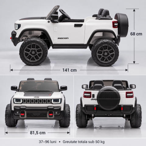Masinuta electrica Jeep Recon cu licenta, 2 locuri, 12V 10Ah, 2 motoare, roti EVA, telecomanda, LED si USB, 3 ani+, alba [4]