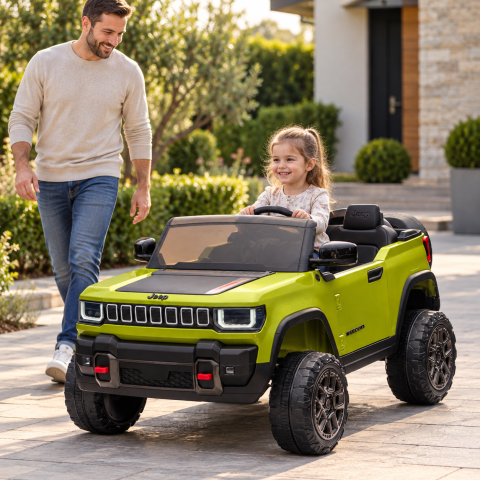 Masinuta electrica Jeep Recon cu licenta, 2 locuri, 12V 10Ah, 2 motoare, roti EVA, telecomanda, LED, USB si Bluetooth, 3 ani+, verde [10]