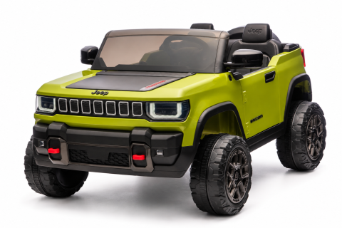 Masinute si vehicule electrice - Masinuta electrica Jeep Recon cu licenta, 2 locuri, 12V 10Ah, 2 motoare, roti EVA, telecomanda, LED, USB si Bluetooth, 3 ani+, verde