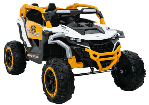 Vehicule electrice copii - Mașinuță Electrică M3 Alb/Galben, Tracțiune 4x4, Scaun Piele și Roți EVA