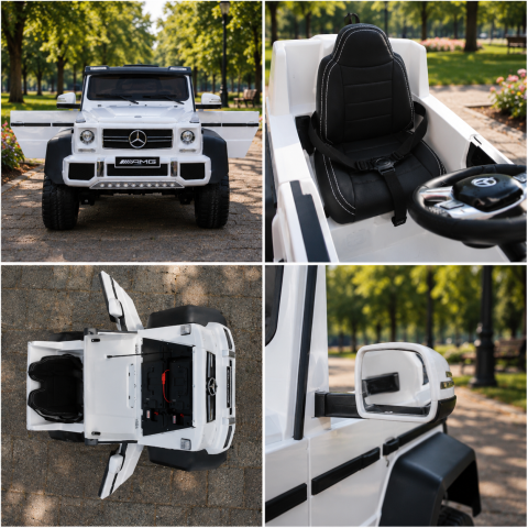 Masinuta electrica Mercedes-Benz G63 AMG 6x6, alb, 1 loc, 6 roti, 6x45W, baterie 12V10Ah, roti EVA, scaun din piele ecologica, telecomanda 2.4G, licenta oficiala [2]