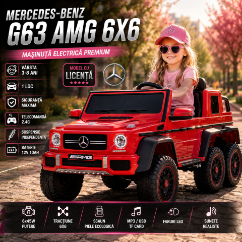 Masinute electrice - Masinuta electrica Mercedes G63 AMG 6x6 cu licenta  6x45W roti EVA telecomanda 2.4G rosu