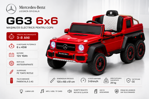 Masinute electrice - Masinuta electrica Mercedes G63 AMG 6x6 cu licenta  6x45W roti EVA telecomanda 2.4G rosu