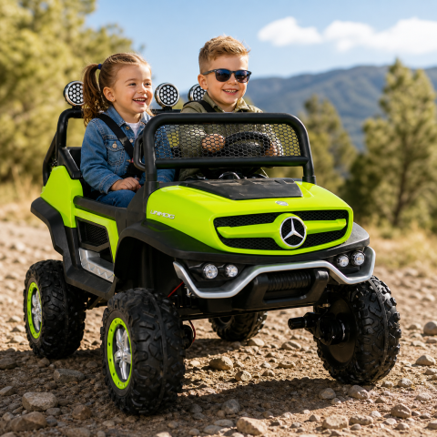 Mercedes Unimog - Masinuta electrica verde 4x45W cu telecomanda si roti EVA, 2 locuri [1]