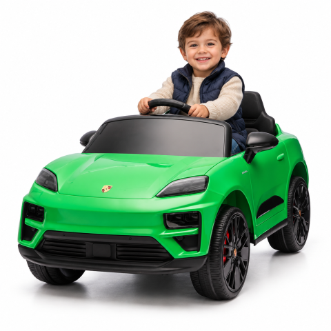 Masinuta electrica Porsche Macan Turbo, cu LICENTA, 12V 7Ah, 2x35W, roti EVA, scaun din piele ecologica, telecomanda si MP3, verde, 3 ani+ [1]