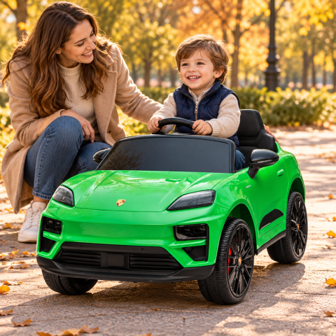 Masinuta electrica Porsche Macan Turbo, cu LICENTA, 12V 7Ah, 2x35W, roti EVA, scaun din piele ecologica, telecomanda si MP3, verde, 3 ani+ [13]