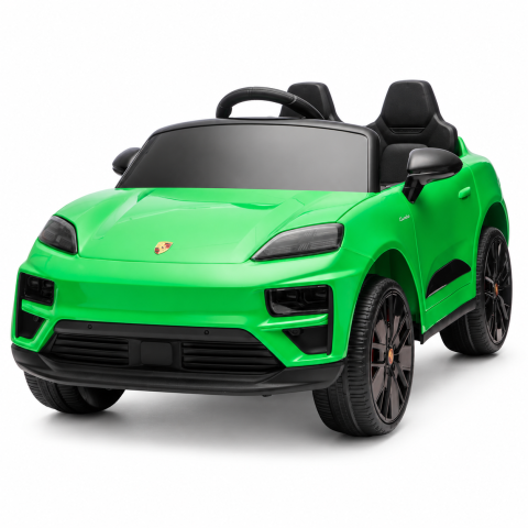 Motociclete electrice - Masinuta electrica Porsche Macan Turbo, cu LICENTA, 12V 7Ah, 2x35W, roti EVA, scaun din piele ecologica, telecomanda si MP3, verde, 3 ani+