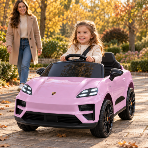 Masinuta electrica Porsche Macan Turbo, cu LICENTA, 12V 7Ah, 2x35W, roti EVA, scaun din piele ecologica, telecomanda si MP3, roz, 3 ani+ [13]