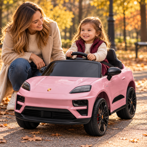 Masinuta electrica Porsche Macan Turbo, cu LICENTA, 12V 7Ah, 2x35W, roti EVA, scaun din piele ecologica, telecomanda si MP3, roz, 3 ani+ [6]