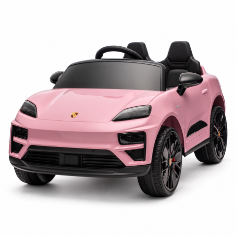 Motociclete electrice - Masinuta electrica Porsche Macan Turbo, cu LICENTA, 12V 7Ah, 2x35W, roti EVA, scaun din piele ecologica, telecomanda si MP3, roz, 3 ani+