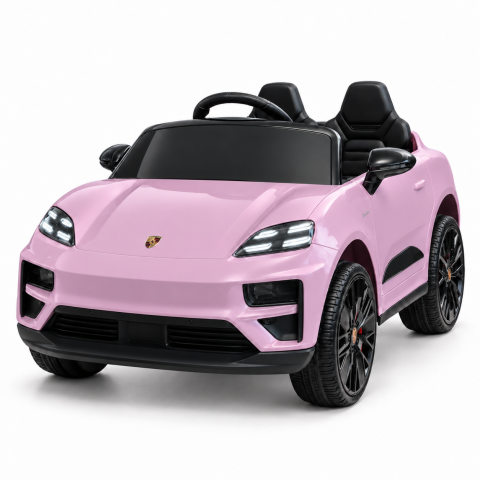 Motociclete electrice - Masinuta electrica Porsche Macan Turbo, cu LICENTA, 12V 7Ah, 2x35W, roti EVA, scaun din piele ecologica, telecomanda si MP3, roz, 3 ani+