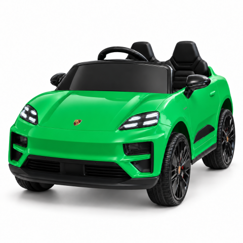 Motociclete electrice - Masinuta electrica Porsche Macan Turbo, cu LICENTA, 12V 7Ah, 2x35W, roti EVA, scaun din piele ecologica, telecomanda si MP3, verde, 3 ani+