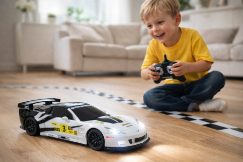 Masinute R/C - Masina Sport cu Telecomanda R/C 1:24 Corvette C6.R Alba 2.4G cu Lumini