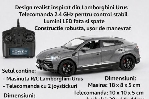 Masina cu Telecomanda R/C 1:24 Lamborghini Urus Negru 2.4G cu Lumini [5]