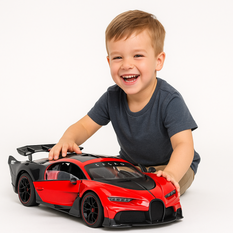 Masinute R/C - masinuta-rc-sport-rosie-scara-1-12-usi-portbagaj-lumini-sunete-Bebelul