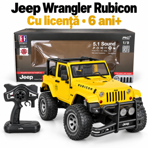 Jucarii cu telecomanda (RC) - Masinuta RC 1/9 Jeep Wrangler Rubicon cu Licenta E313-003 galbena 6 ani+