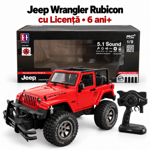 Jucarii cu telecomanda (RC) - Masinuta RC 1/9 Jeep Wrangler Rubicon cu Licenta E313-003 rosu 6 ani+