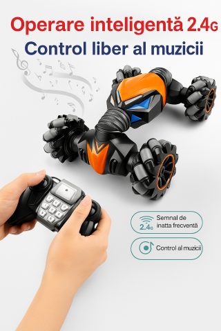 Vehicule si jucarii R/C - Masinuta RC 4WD Crazy Stunt cu Bratara Control si LuminI LED Portocaliu