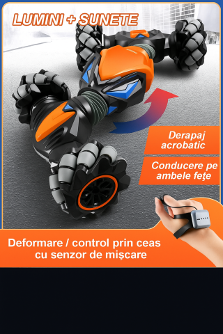 Masinuta RC 4WD Crazy Stunt cu Bratara Control si LuminI LED Portocaliu [1]