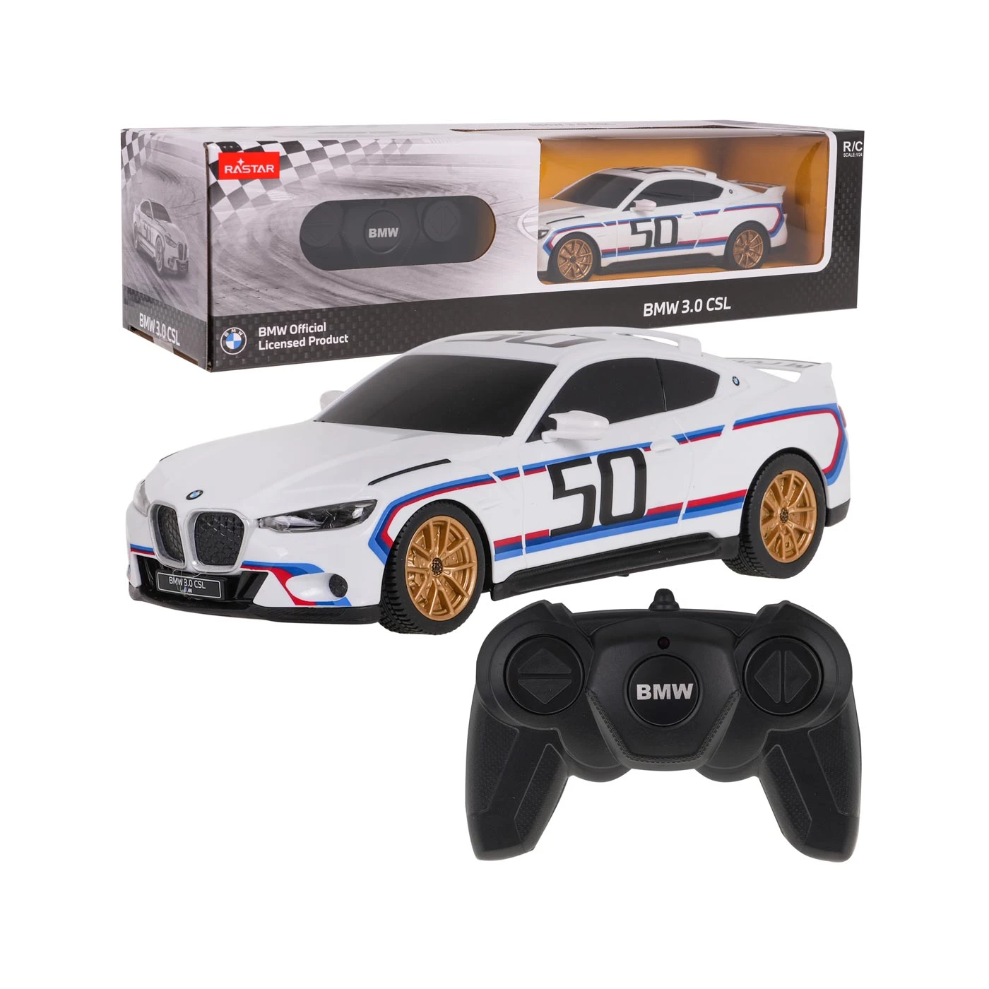 Jucarii cu telecomanda (RC) - Mașină RC BMW 3.0 CSL alb 1:24 licențiat Rastar