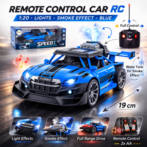 Masinuta RC cu lumini si efect de fum – scara 1:20, Albastru, 3 ani+ [1]