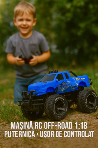 Masinute R/C - masinuta-rc-offroad-1-18-albastru-roti-mari-Bebelul