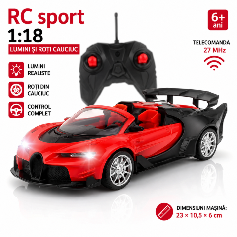 Masinute R/C - masinuta-rc-sport-1-18-rosu-lumini-roti-cauciuc-Bebelul