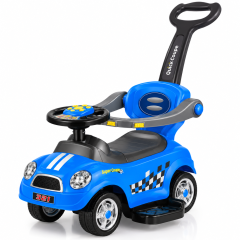 Ride-on - Masinuta Ride-On 3 in 1 QUICK COUPE fara pedale, cu maner parental, bara de protectie, suport picioare si sunete, albastra, 18 luni+