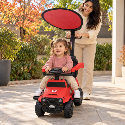 Masinuta ride-on copii, cu maner parental, parasolar, bara de protectie, suporturi pentru picioare si depozitare, rosie, 2 ani+ [6]