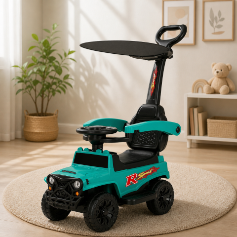 Ride-on - Masinuta ride-on copii verde cu maner parental si acoperis, spatiu depozitare