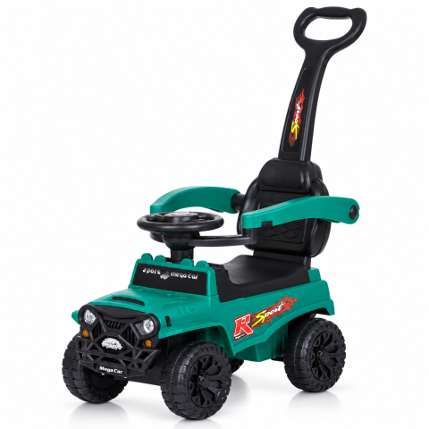 Ride-on - Masinuta ride-on copii, 3 in 1, cu maner parental, parasolar, bara de protectie, suporturi pentru picioare si depozitare, verde, 2 ani+