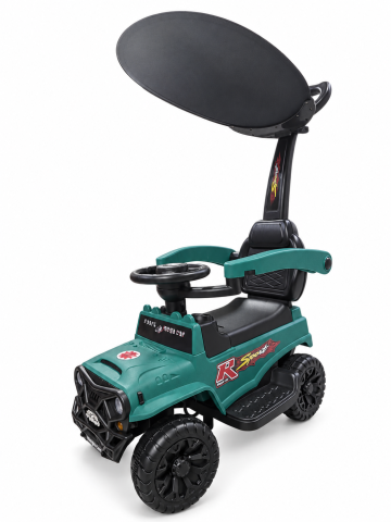 Masinuta ride-on copii, 3 in 1, cu maner parental, parasolar, bara de protectie, suporturi pentru picioare si depozitare, verde, 2 ani+ [4]