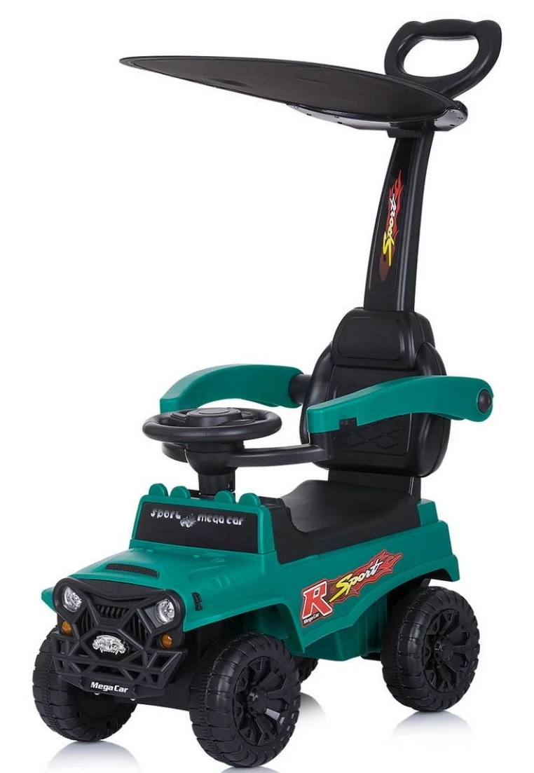 Masinuta ride-on copii, 3 in 1, cu maner parental, parasolar, bara de protectie, suporturi pentru picioare si depozitare, verde, 2 ani+ [10]
