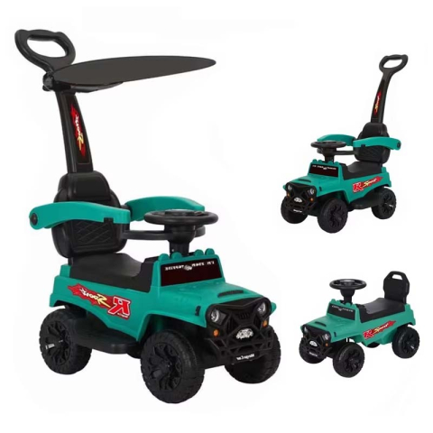Masinuta ride-on copii, 3 in 1, cu maner parental, parasolar, bara de protectie, suporturi pentru picioare si depozitare, verde, 2 ani+ [1]