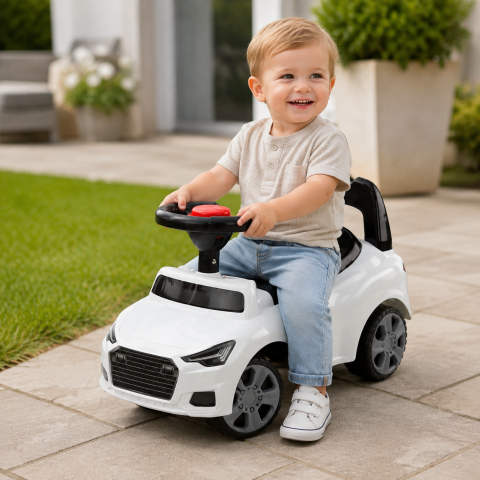 Masinuta ride-on copii QX-3396 cu spatar, claxon si spatiu depozitare, alba, 18-36 luni [4]