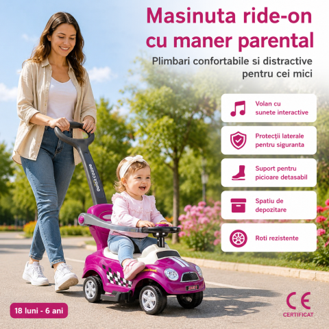 Ride-on - Masinuta RIDE ON copii violet maner parental 18 + Bebelul