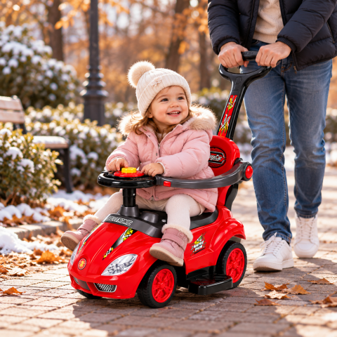Masinuta Ride-On 3 in 1 Mega Car, rosie, cu maner parental, bara de protectie si suport pentru picioare, 18 luni – 6 ani [1]