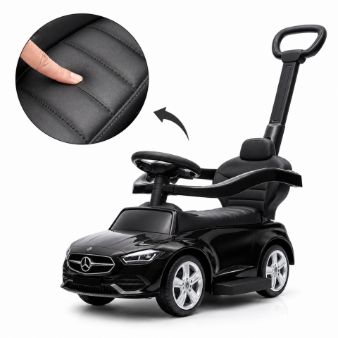 Masinuta Ride-On Mercedes C-Class 3 in 1 cu Licenta, maner parental, roti EVA, scaun din piele ecologica, Negru, 12-36 luni [9]