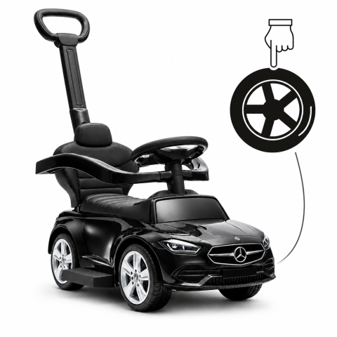 Masinuta Ride-On Mercedes C-Class 3 in 1 cu Licenta, maner parental, roti EVA, scaun din piele ecologica, Negru, 12-36 luni [10]
