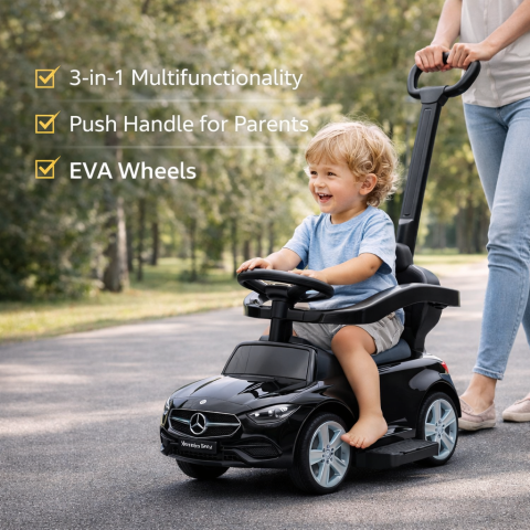Ride-on - Masinuta ride-on Mercedes 3 in 1, 12-36 luni cu maner Negru