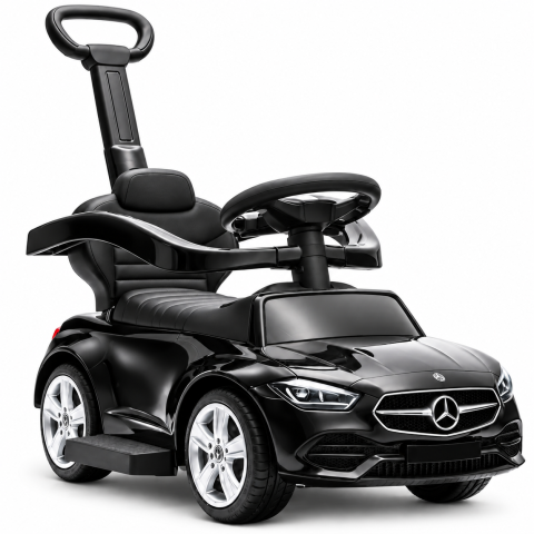 Ride-on - Masinuta Ride-On Mercedes C-Class 3 in 1 cu Licenta, maner parental, roti EVA, scaun din piele ecologica, Negru, 12-36 luni
