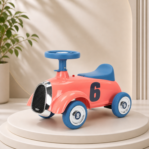 Masinute electrice - Masinuta ride-on retro copii model clasic rosie cu volan si roti EVA