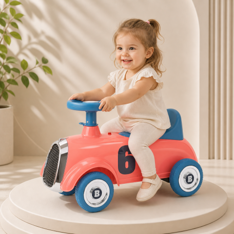 Masinuta ride-on retro copii model clasic rosie cu volan si roti EVA [2]