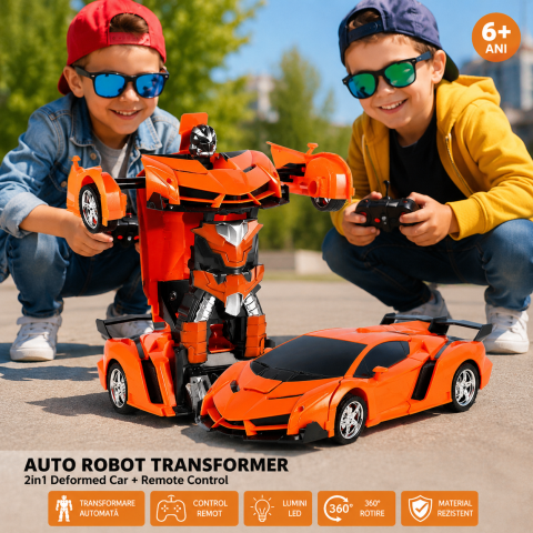 Masinuta robot 2in1 cu led si telecomanda - Portocaliu 6 ani+ [1]