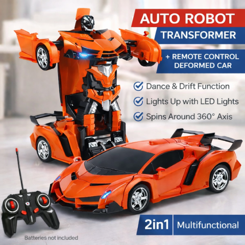 Roboti R/C - Masinuta robot 2in1 cu led si telecomanda - Portocaliu